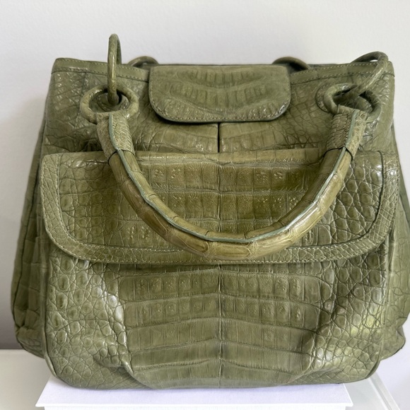 Nancy Gonzalez Handbags - Authentic Nancy Gonzalez Cream Green Crocodile Handbag